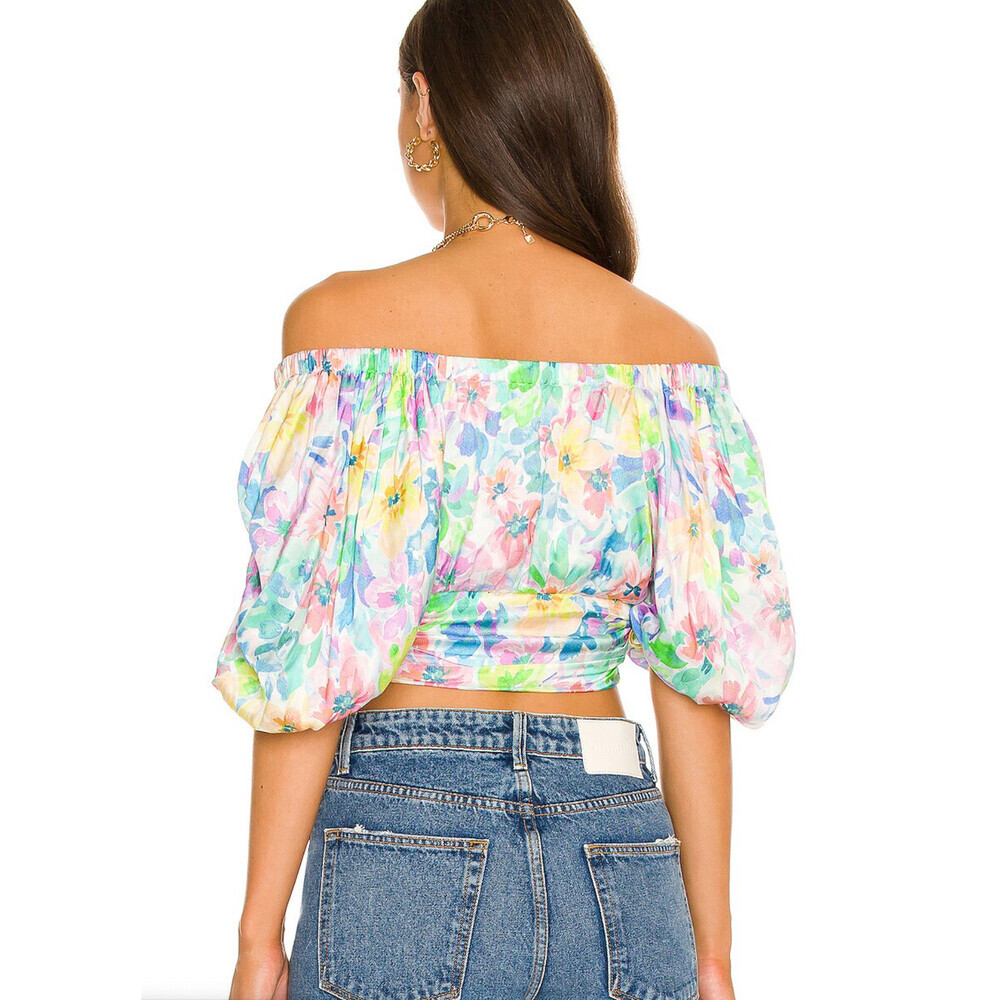 For Love and Lemons Colourful Puff Sleeve Crop Top S - Picture 3 of 13